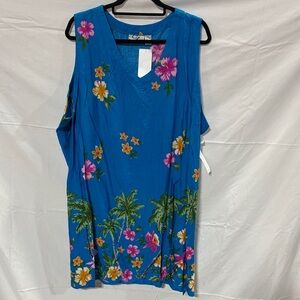 Blue Tropical Floral Swim Coverup Dress